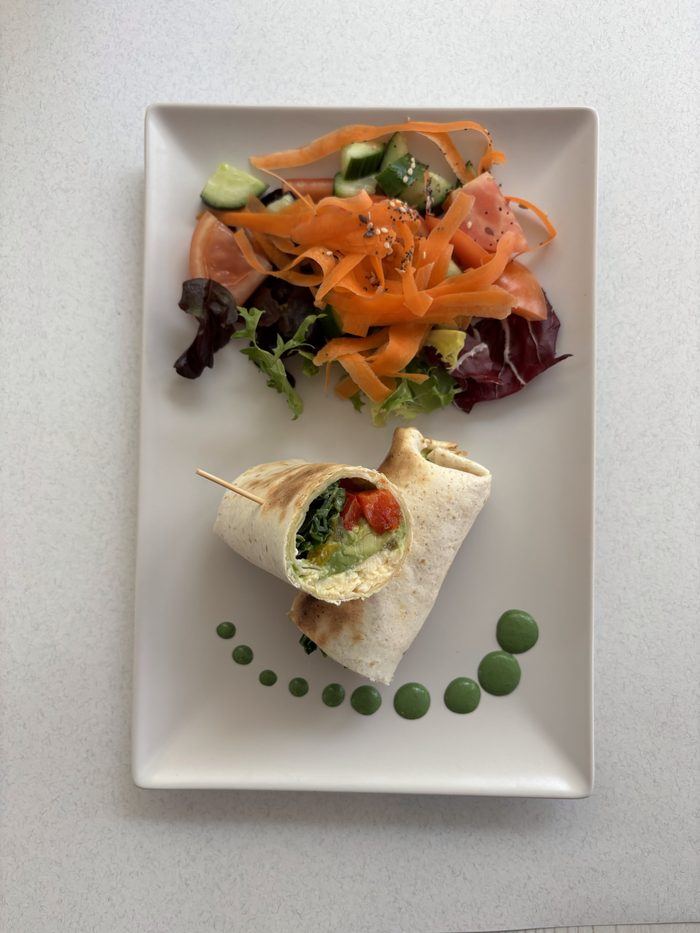 Breaky burrito with scrambled eggs and avocado.